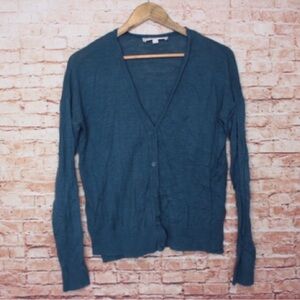 LOFT Deep Teal Button Front Long Sleeve Cardigan Sweater